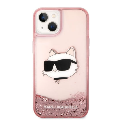 Pouzdro pro Apple iPhone 14 Plus, Karl Lagerfeld, Glitter Choupette's Head, Růžové