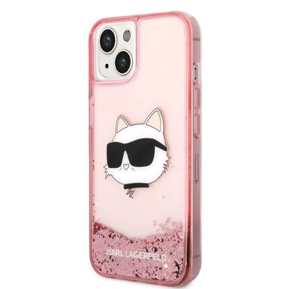 Pouzdro pro Apple iPhone 14 Plus, Karl Lagerfeld, Glitter Choupette's Head, Růžové