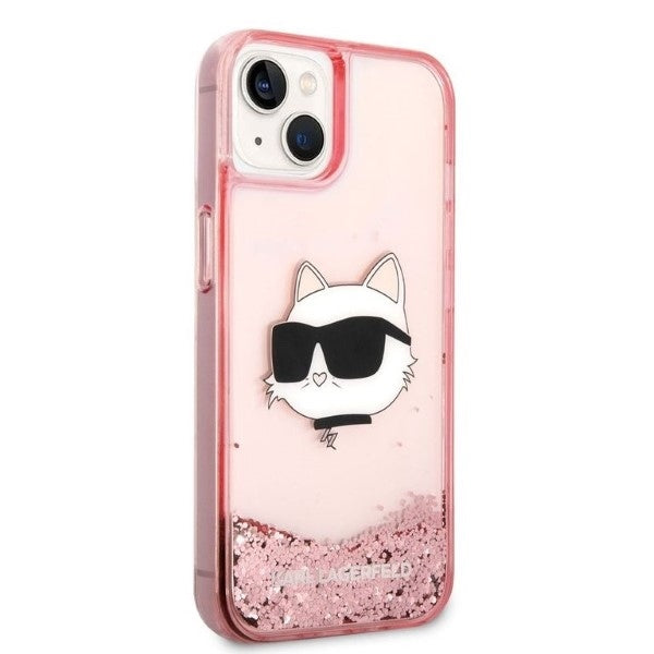 Pouzdro pro Apple iPhone 14 Plus, Karl Lagerfeld, Glitter Choupette's Head, Růžové