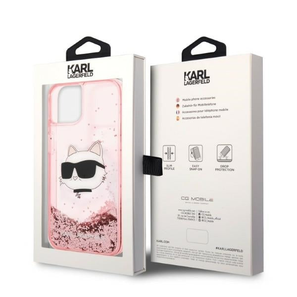 Pouzdro pro Apple iPhone 14 Plus, Karl Lagerfeld, Glitter Choupette's Head, Růžové
