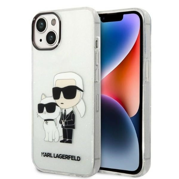 Pouzdro pro Apple iPhone 14 Plus, Karl Lagerfeld, Glitter Karl & Choupette, Průhledné
