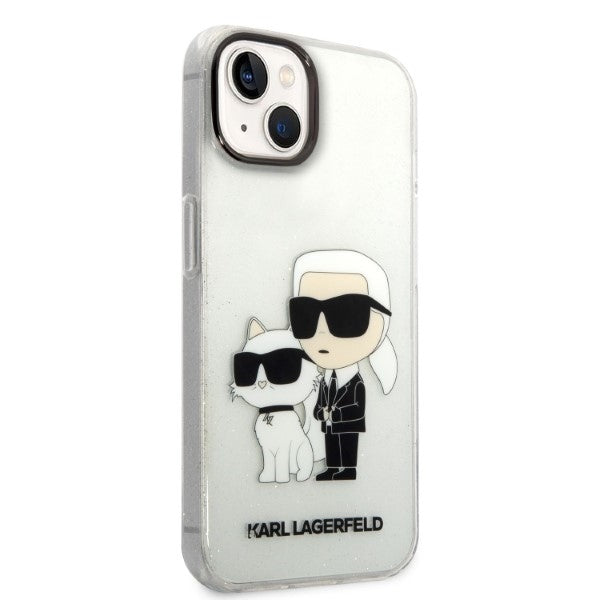Pouzdro pro Apple iPhone 14 Plus, Karl Lagerfeld, Glitter Karl & Choupette, Průhledné