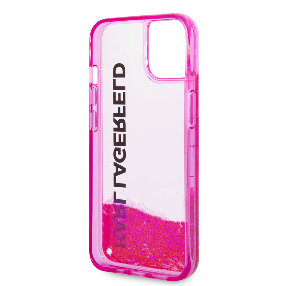 Pouzdro pro Apple iPhone 14 Plus, Karl Lagerfeld, Liquid Glitter KL Logo, Růžové