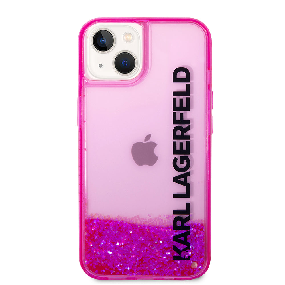 Pouzdro pro Apple iPhone 14 Plus, Karl Lagerfeld, Liquid Glitter KL Logo, Růžové