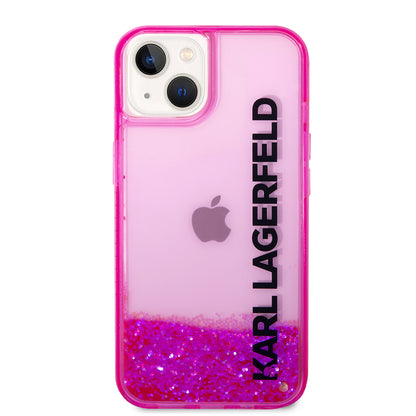 Pouzdro pro Apple iPhone 14 Plus, Karl Lagerfeld, Liquid Glitter KL Logo, Růžové
