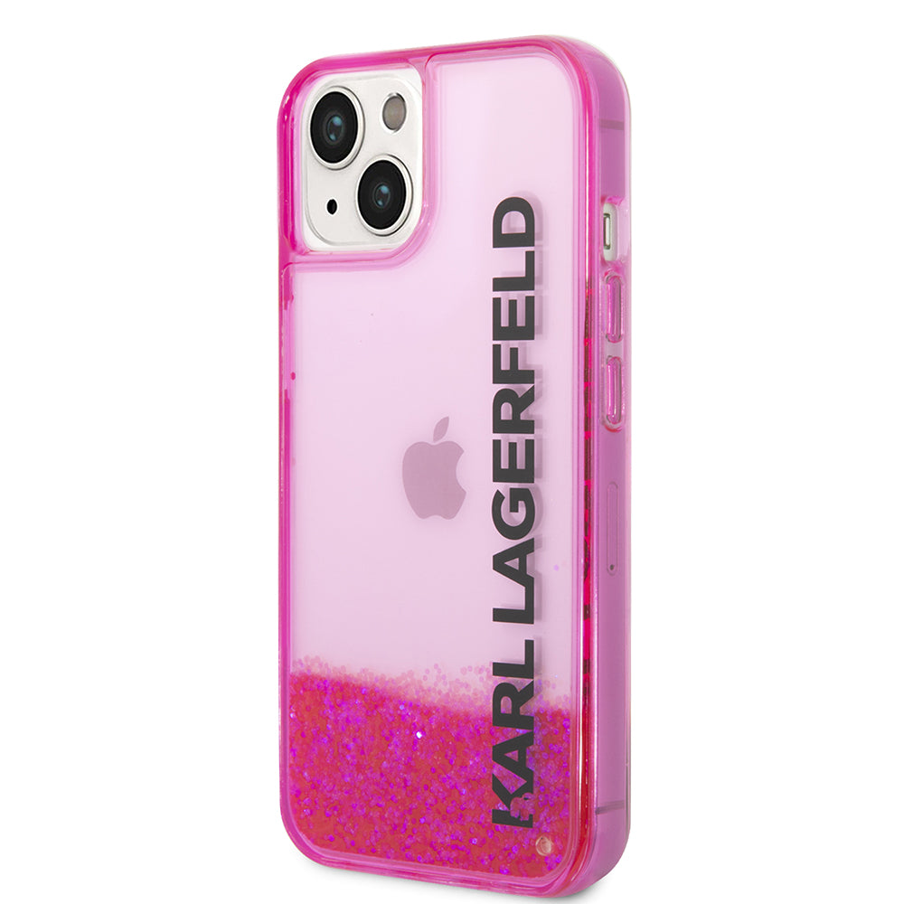 Pouzdro pro Apple iPhone 14 Plus, Karl Lagerfeld, Liquid Glitter KL Logo, Růžové