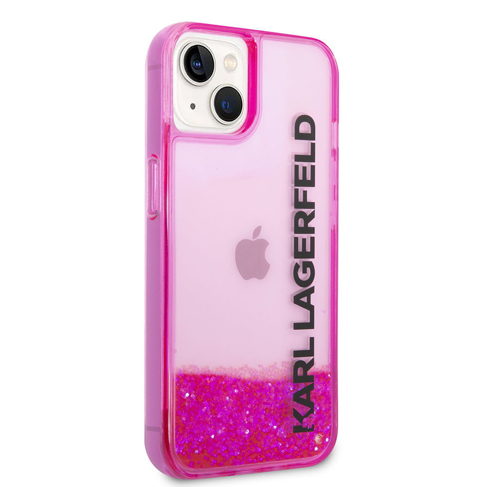 Pouzdro pro Apple iPhone 14 Plus, Karl Lagerfeld, Liquid Glitter KL Logo, Růžové