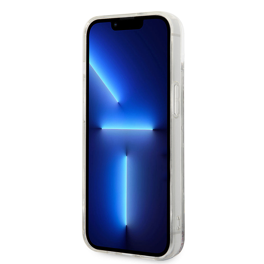 Pouzdro pro Apple iPhone 14 Plus, Karl Lagerfeld, Liquid Glitter Monogram, Stříbrné.