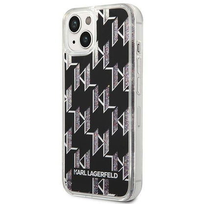 Pouzdro pro Apple iPhone 14 Plus, Karl Lagerfeld, Liquid Glitter Monogram, Černá