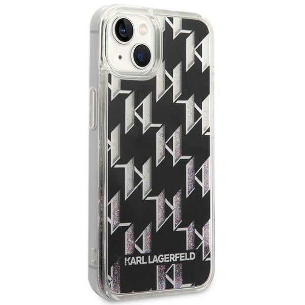 Pouzdro pro Apple iPhone 14 Plus, Karl Lagerfeld, Liquid Glitter Monogram, Černá