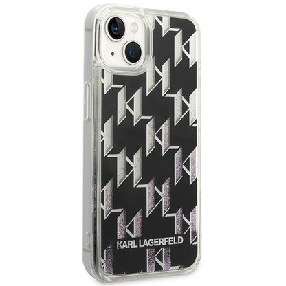 Pouzdro pro Apple iPhone 14 Plus, Karl Lagerfeld, Liquid Glitter Monogram, Černá