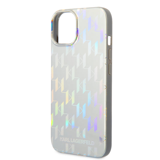Pouzdro pro Apple iPhone 14 Plus, Karl Lagerfeld, Monogram Iridescent, Stříbrné