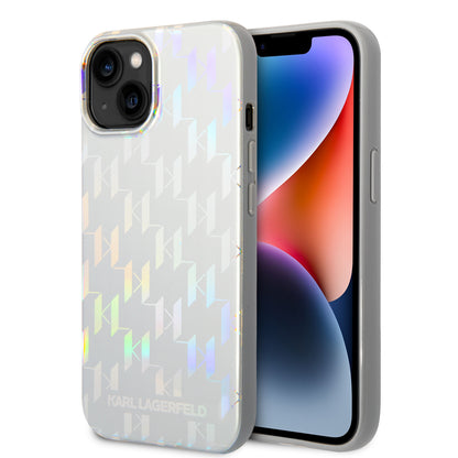 Pouzdro pro Apple iPhone 14 Plus, Karl Lagerfeld, Monogram Iridescent, Stříbrné