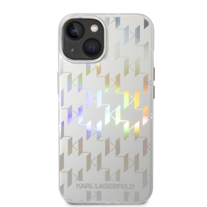 Pouzdro pro Apple iPhone 14 Plus, Karl Lagerfeld, Monogram Iridescent, Stříbrné