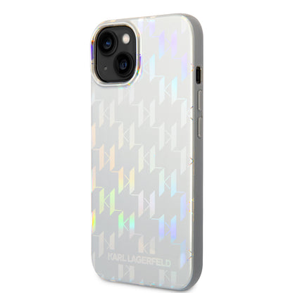 Pouzdro pro Apple iPhone 14 Plus, Karl Lagerfeld, Monogram Iridescent, Stříbrné