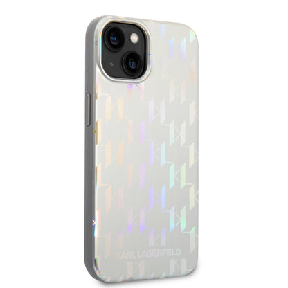 Pouzdro pro Apple iPhone 14 Plus, Karl Lagerfeld, Monogram Iridescent, Stříbrné