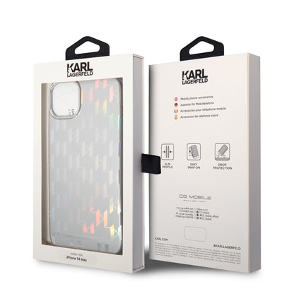 Pouzdro pro Apple iPhone 14 Plus, Karl Lagerfeld, Monogram Iridescent, Stříbrné