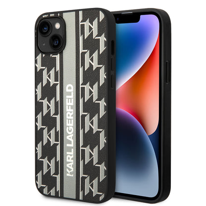 Pouzdro pro Apple iPhone 14 Plus, Karl Lagerfeld, Monogram Stripe, Šedé