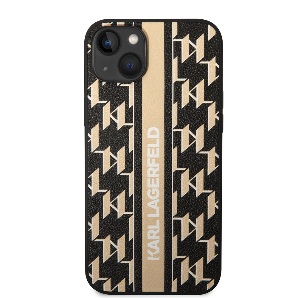 Pouzdro pro Apple iPhone 14 Plus, Karl Lagerfeld, Monogram Stripe, Hnědá