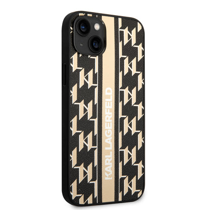 Pouzdro pro Apple iPhone 14 Plus, Karl Lagerfeld, Monogram Stripe, Hnědá