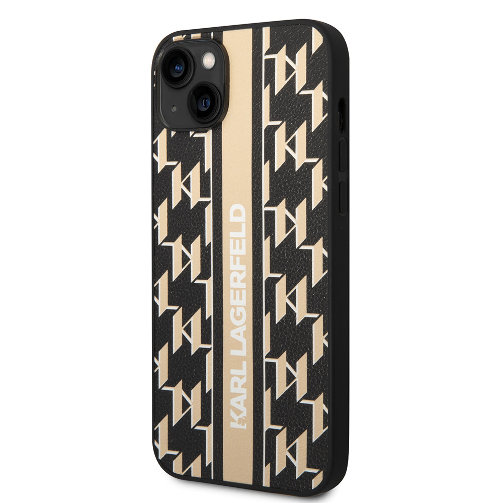 Pouzdro pro Apple iPhone 14 Plus, Karl Lagerfeld, Monogram Stripe, Hnědá