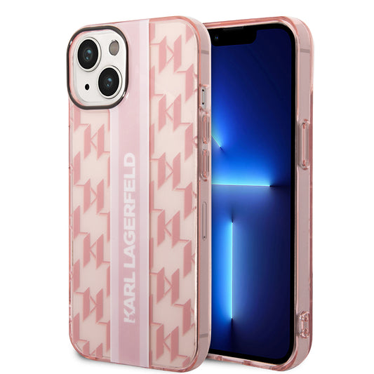 Pouzdro pro Apple iPhone 14 Plus, Karl Lagerfeld, Monogram Stripe, Růžová