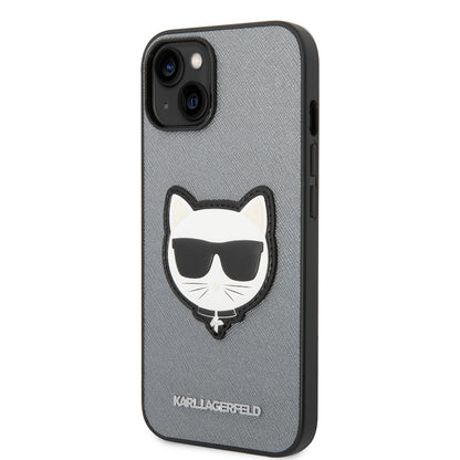 Pouzdro pro Apple iPhone 14 Plus, Karl Lagerfeld, Saffiano Choupette's Head, Stříbrné