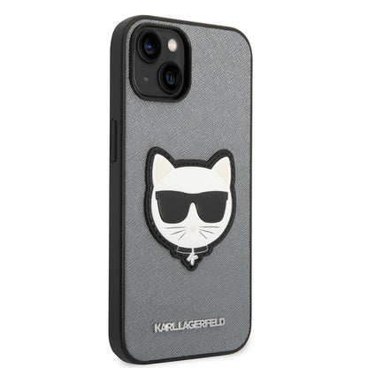 Pouzdro pro Apple iPhone 14 Plus, Karl Lagerfeld, Saffiano Choupette's Head, Stříbrné