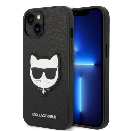 Pouzdro pro Apple iPhone 14 Plus, Karl Lagerfeld, Saffiano Choupette's Head, Černá