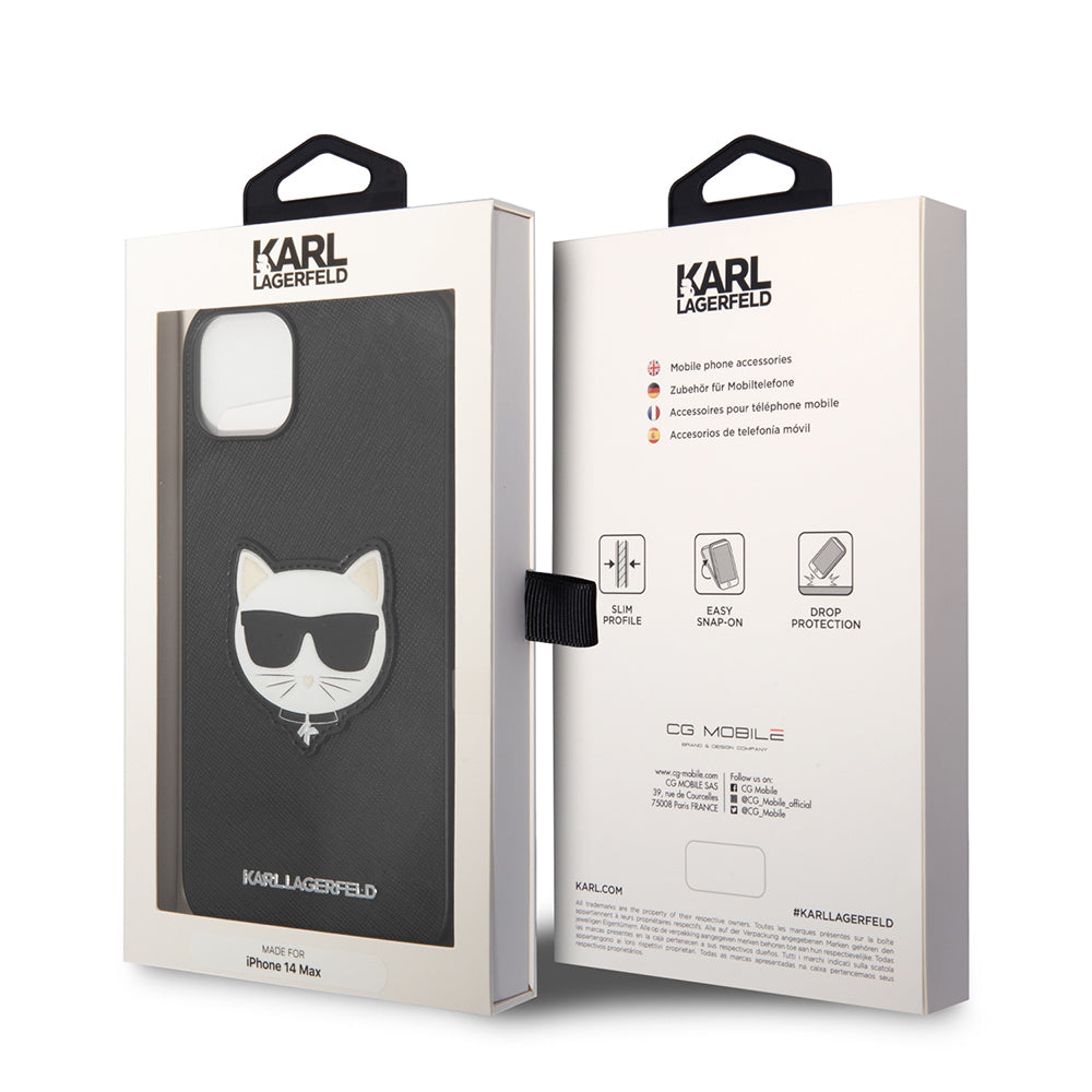 Pouzdro pro Apple iPhone 14 Plus, Karl Lagerfeld, Saffiano Choupette's Head, Černá