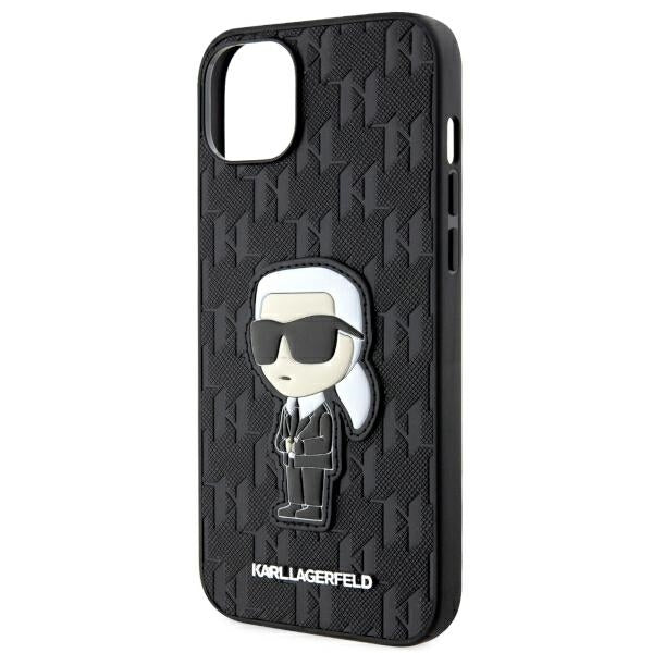 Pouzdro pro Apple iPhone 14 Plus, Karl Lagerfeld, Saffiano Monogram Ikonik Karl, Černá