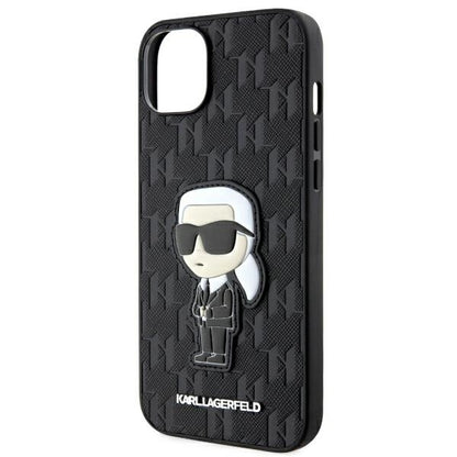 Pouzdro pro Apple iPhone 14 Plus, Karl Lagerfeld, Saffiano Monogram Ikonik Karl, Černá