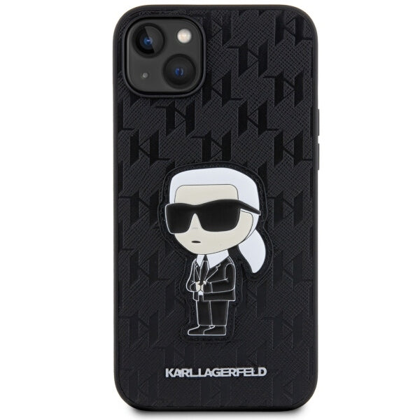 Pouzdro pro Apple iPhone 14 Plus, Karl Lagerfeld, Saffiano Monogram Ikonik Karl, Černá