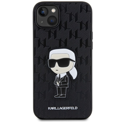 Pouzdro pro Apple iPhone 14 Plus, Karl Lagerfeld, Saffiano Monogram Ikonik Karl, Černá