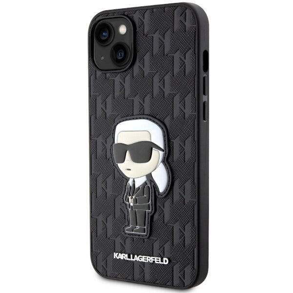 Pouzdro pro Apple iPhone 14 Plus, Karl Lagerfeld, Saffiano Monogram Ikonik Karl, Černá