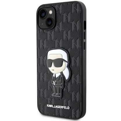 Pouzdro pro Apple iPhone 14 Plus, Karl Lagerfeld, Saffiano Monogram Ikonik Karl, Černá