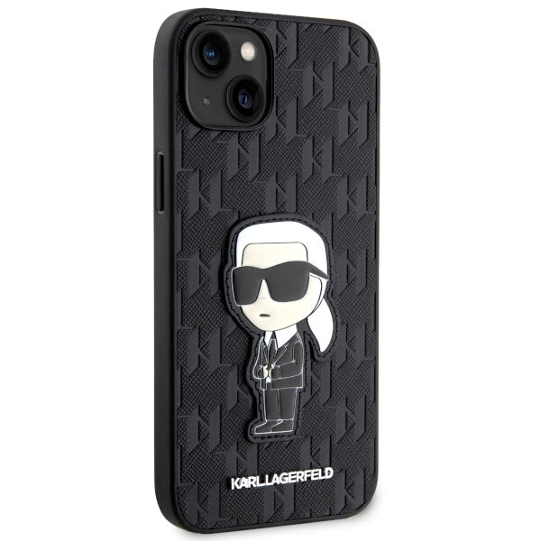 Pouzdro pro Apple iPhone 14 Plus, Karl Lagerfeld, Saffiano Monogram Ikonik Karl, Černá
