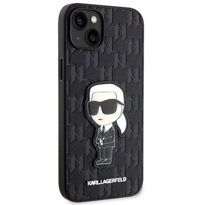 Pouzdro pro Apple iPhone 14 Plus, Karl Lagerfeld, Saffiano Monogram Ikonik Karl, Černá