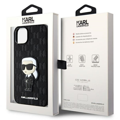 Pouzdro pro Apple iPhone 14 Plus, Karl Lagerfeld, Saffiano Monogram Ikonik Karl, Černá