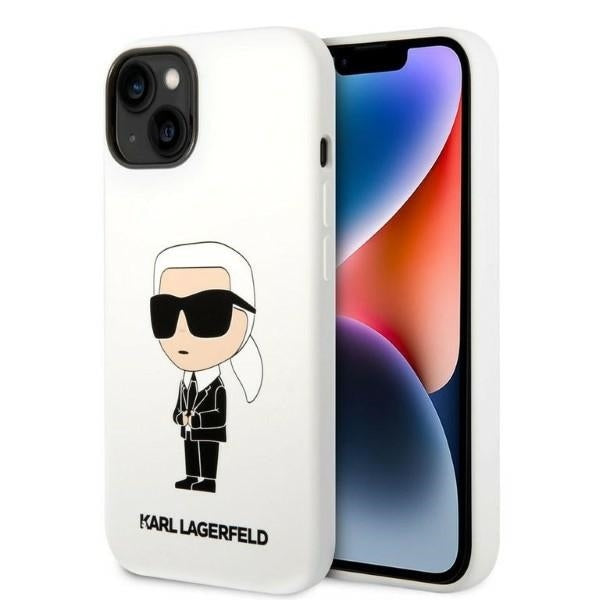 Pouzdro pro Apple iPhone 14 Plus, Karl Lagerfeld, Silicone Ikonik Karl, Bílá