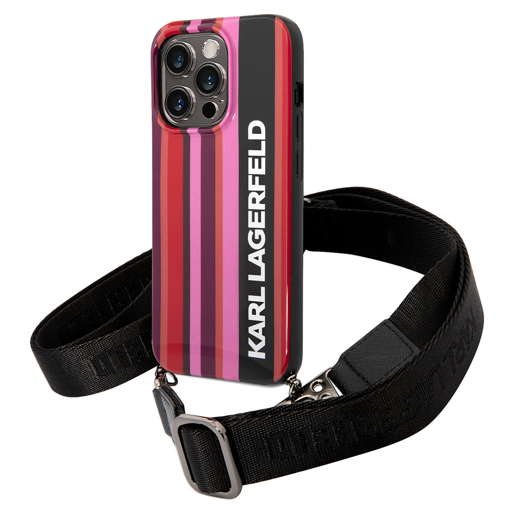 Pouzdro pro Apple iPhone 14 Pro, Karl Lagerfeld, Color Stripes with Strap, Růžové