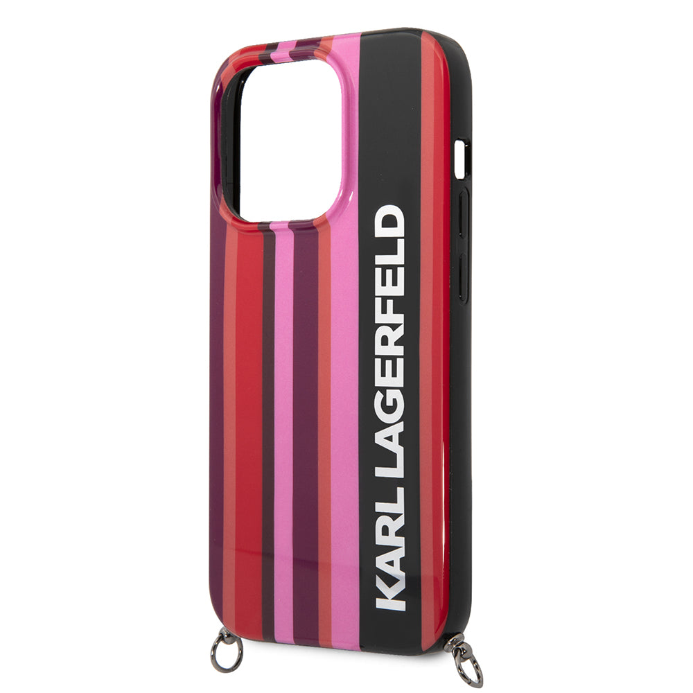 Pouzdro pro Apple iPhone 14 Pro, Karl Lagerfeld, Color Stripes with Strap, Růžové