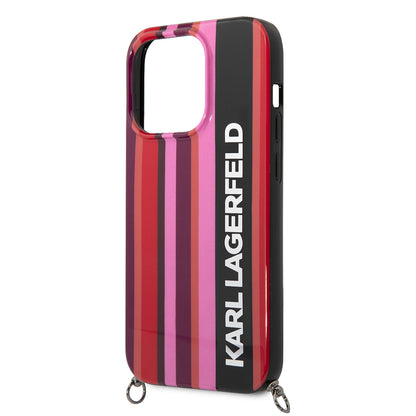 Pouzdro pro Apple iPhone 14 Pro, Karl Lagerfeld, Color Stripes with Strap, Růžové