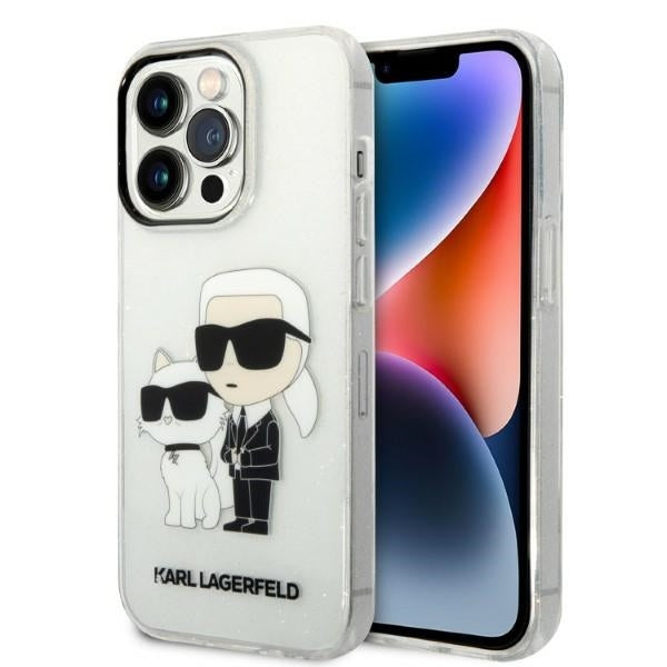 Pouzdro pro Apple iPhone 14 Pro, Karl Lagerfeld, Glitter Karl & Choupette, Průhledné