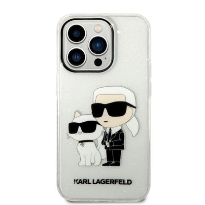 Pouzdro pro Apple iPhone 14 Pro, Karl Lagerfeld, Glitter Karl & Choupette, Průhledné