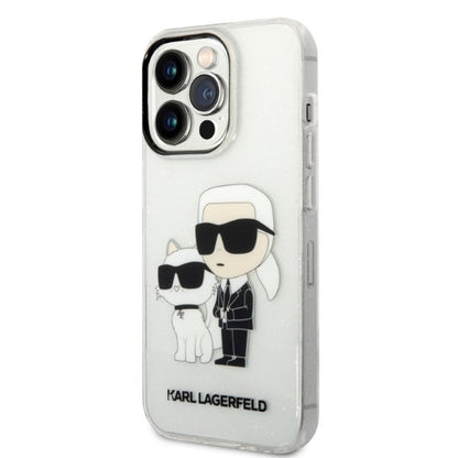Pouzdro pro Apple iPhone 14 Pro, Karl Lagerfeld, Glitter Karl & Choupette, Průhledné