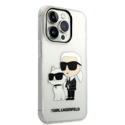 Pouzdro pro Apple iPhone 14 Pro, Karl Lagerfeld, Glitter Karl & Choupette, Průhledné