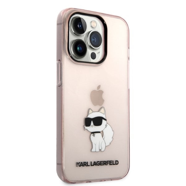 Pouzdro pro Apple iPhone 14 Pro, Karl Lagerfeld, Ikonik Choupette, Růžové