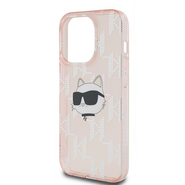 Pouzdro pro Apple iPhone 14 Pro, Karl Lagerfeld, IML Luxury Monogram Choupette's Head, Růžové