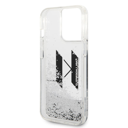 Case for Apple iPhone 14 Pro, Karl Lagerfeld, Liquid Glitter Big KL, Silver